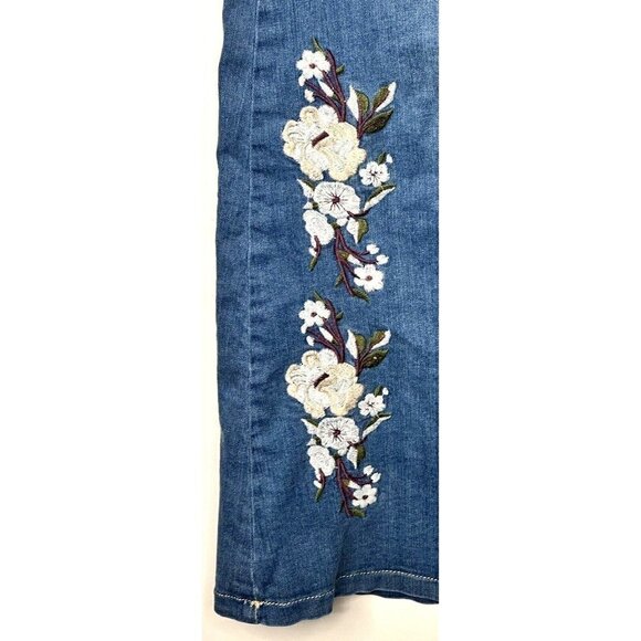 Vintage Telvin Floral Embroidered Denim Skirt Womens 42 Blue Long Pockets - Picture 5 of 12